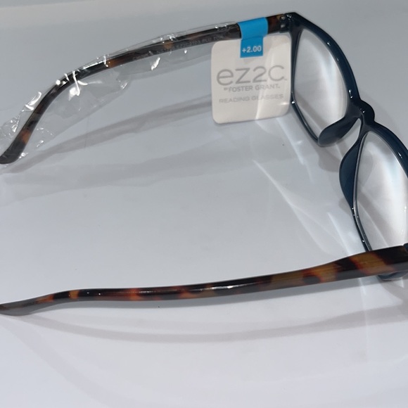 NWT Dark Teal Blue & Brown Tortoise Shell Acrylic Cheater Reading Glasses +2.00 - Picture 4 of 5